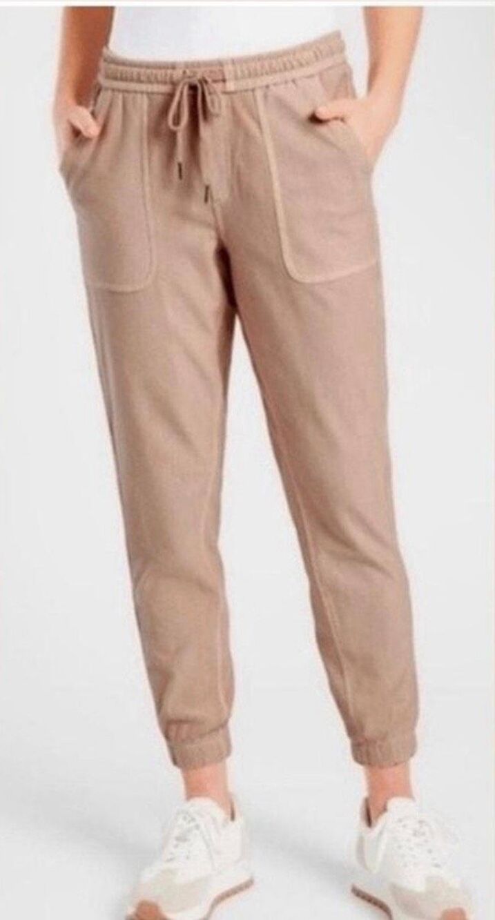 Athleta Farallon Jogger Pants Size 2 Mocha Latte Pink Beige Cotton Stretch #779